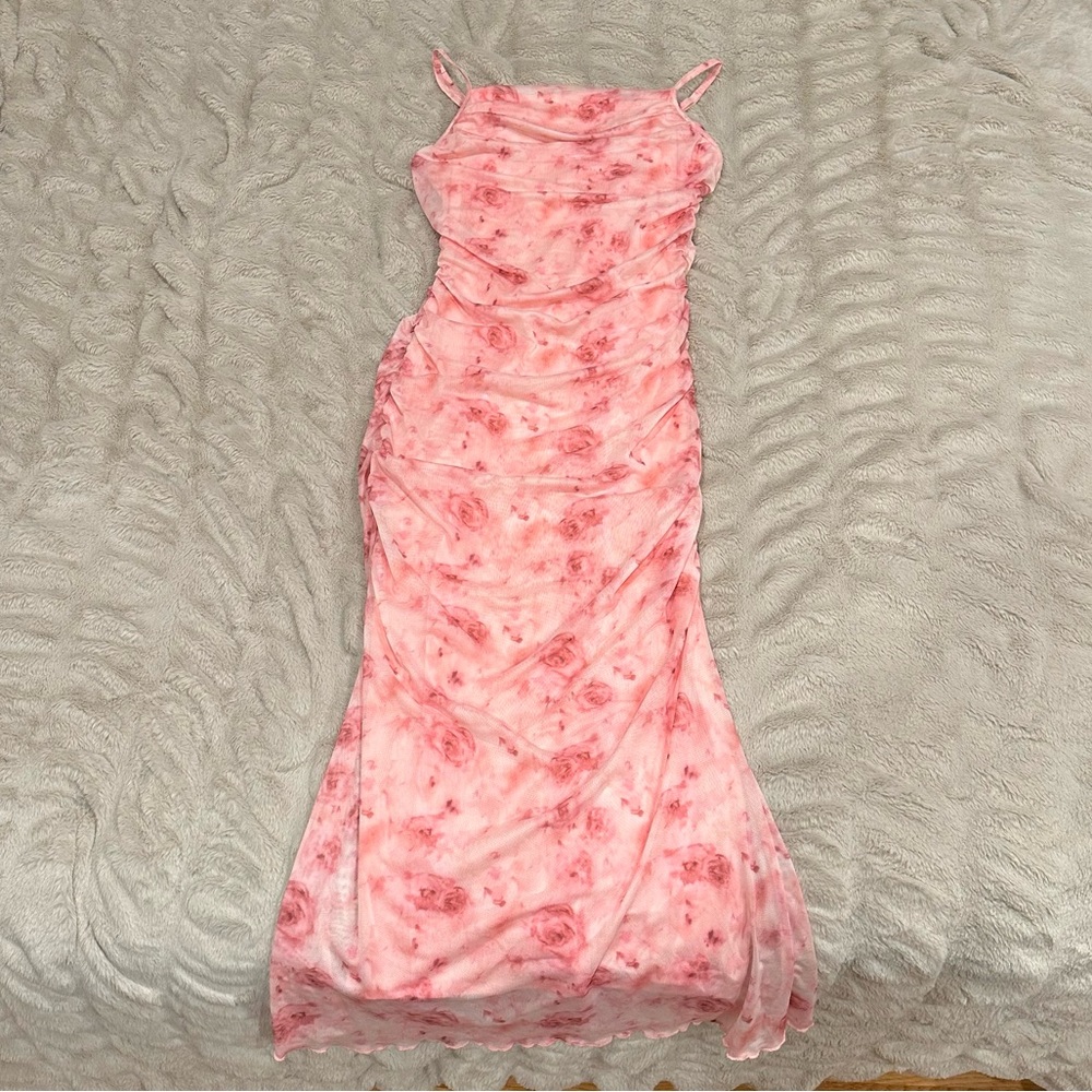 GORGLITTER Pink Floral Maxi Dress